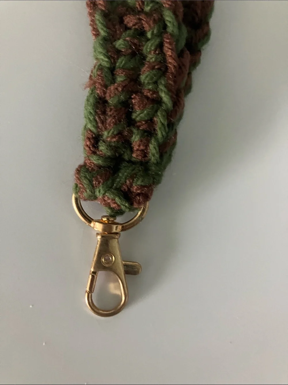 Handmade Green & Brown Crochet Keychain Wristlet Key Holder